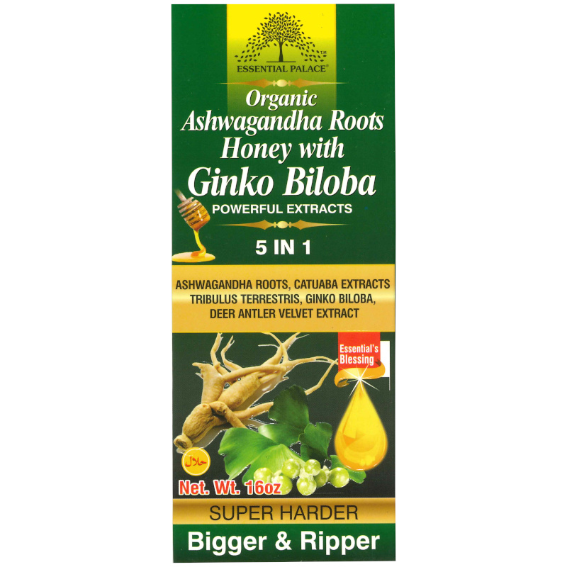Essential Palace Organic Ashwagandha Roots Honey with Ginko Biloba 5 IN 1 16 OZ front