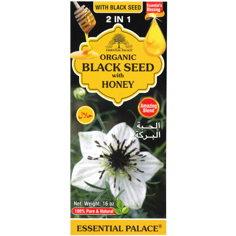 Essential Palace Organic Black Seed with Honey 2 IN 1 16 OZ front