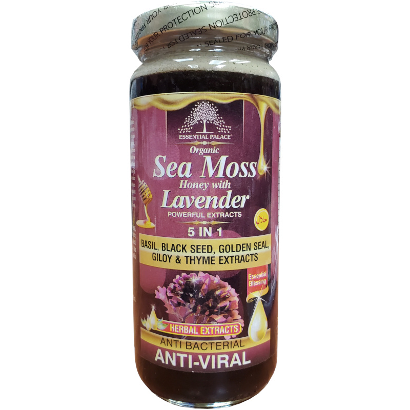 Essential Palace Organic Sea Moss Honey With Lavender 5 IN 1 16 OZ front glass