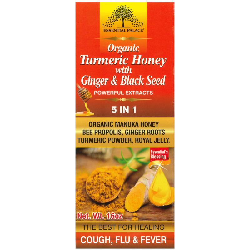Essential Palace Organic Turmeric Honey With Ginger & Black Seed 5 IN 1 16 OZ front